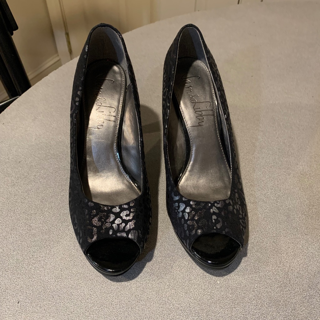 Sam & Libby Black/Silver Print Platform Pumps Sz Sz 8.5 M